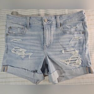American Eagle Next Level Stretch Light Wash Destructed Jean Shorts Women's 8